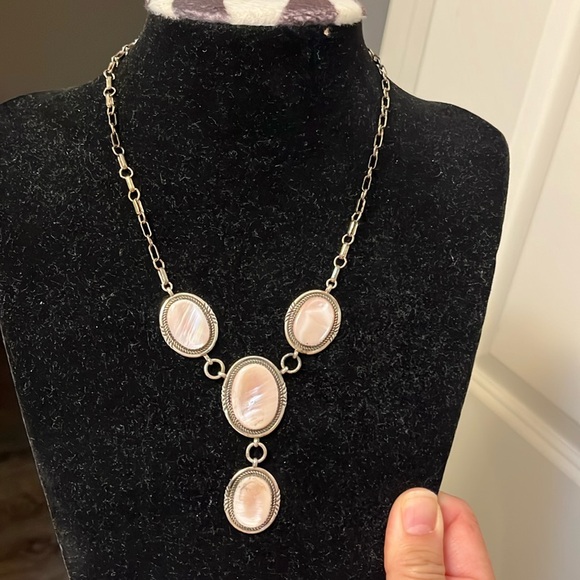 Sterling Silver pink tone necklace - Picture 1 of 5